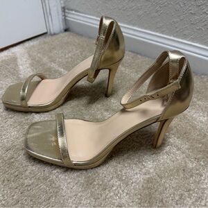 Gold Metallic Stiletto Heels with Ankle Straps